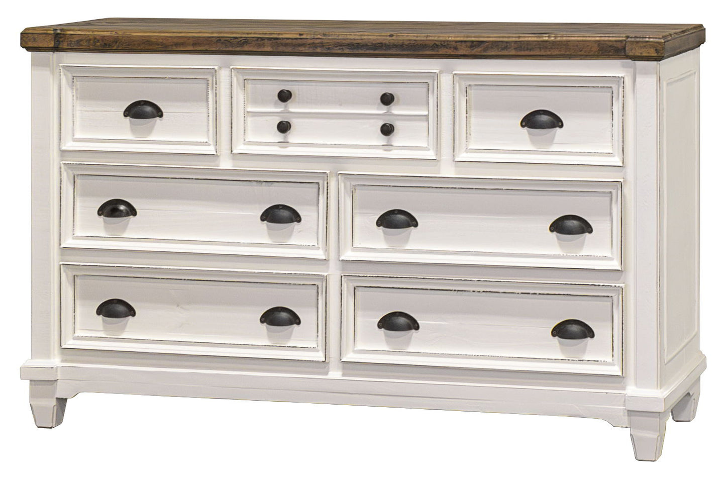 Amelia - 8-Drawers Dresser - Aged White / Warm Coffee