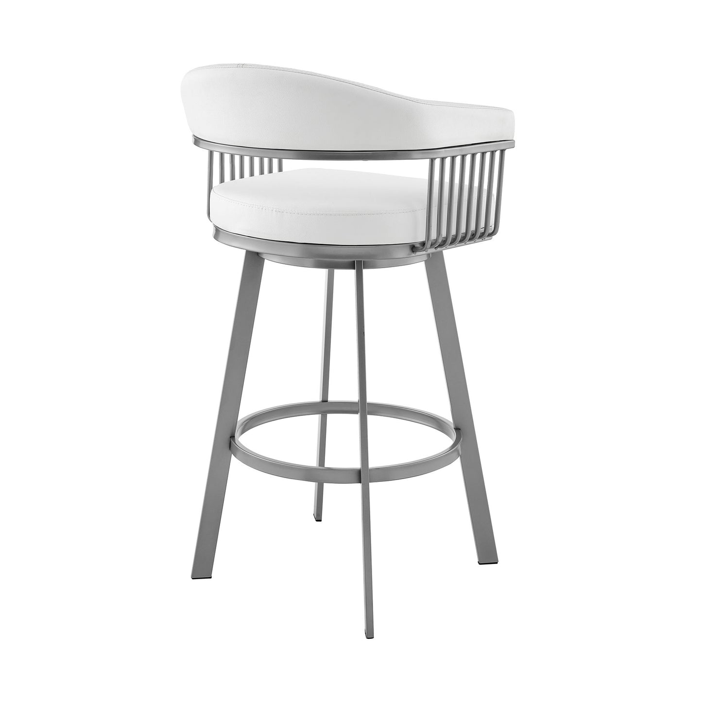 Bronson - 25" Counter Height Swivel Bar Stool - Silver Finish And White Faux Leather