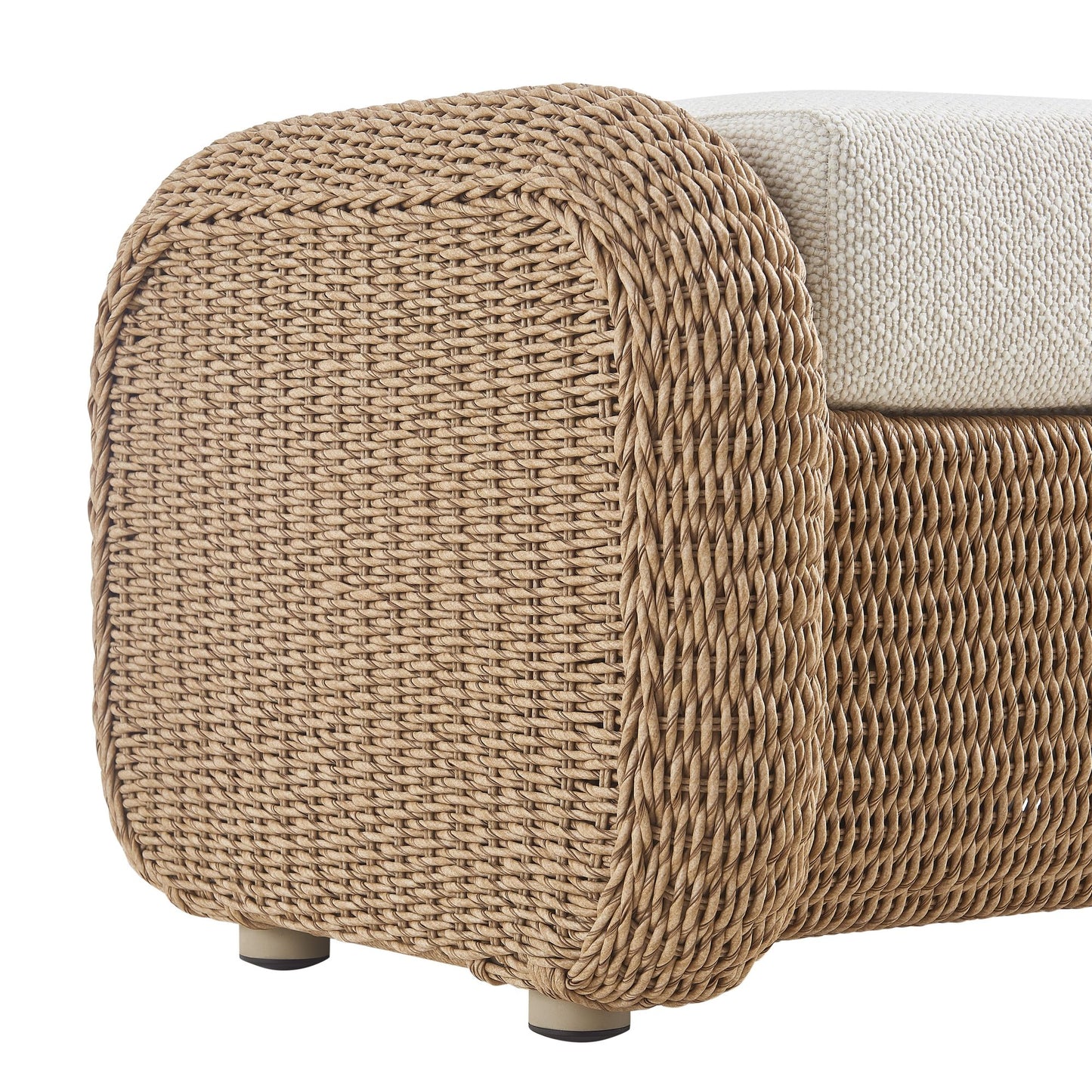 Pavilion - Rattan Outdoor Ottoman With Cushions - Boucle White / Natural
