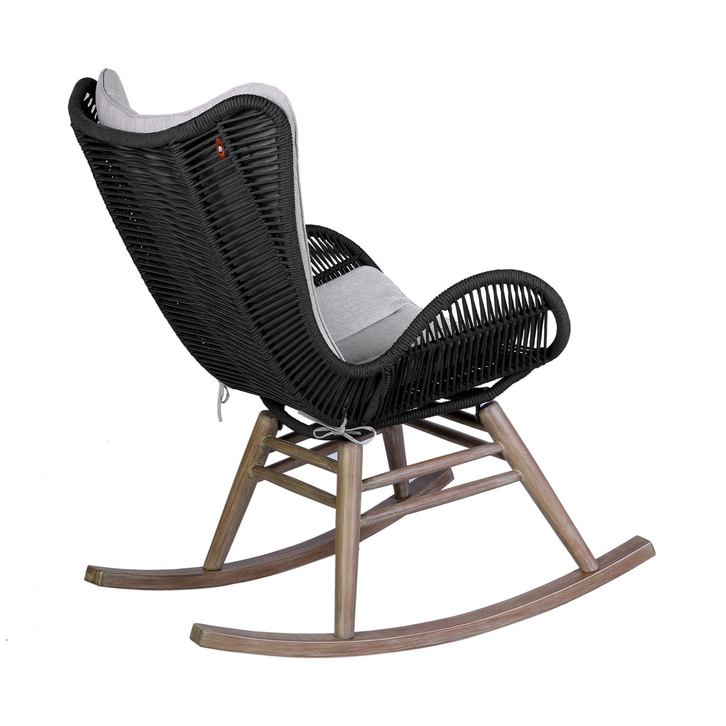 Fanny - Outdoor Patio Rocking Chair - Light Eucalyptus Wood And Charcoal Rope