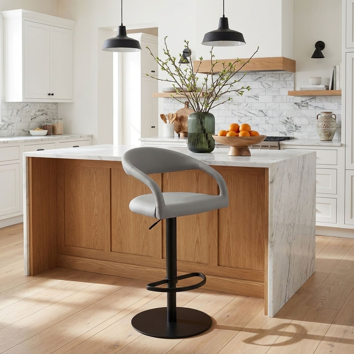Marlow - Swivel Metal Adjustable Height Barstool With Faux Leather Seat