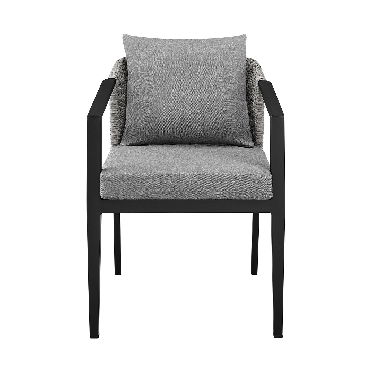 Palma - Outdoor Patio Dining Chairs In Aluminum And Wicker With Gray Cushions - (Set of 2)