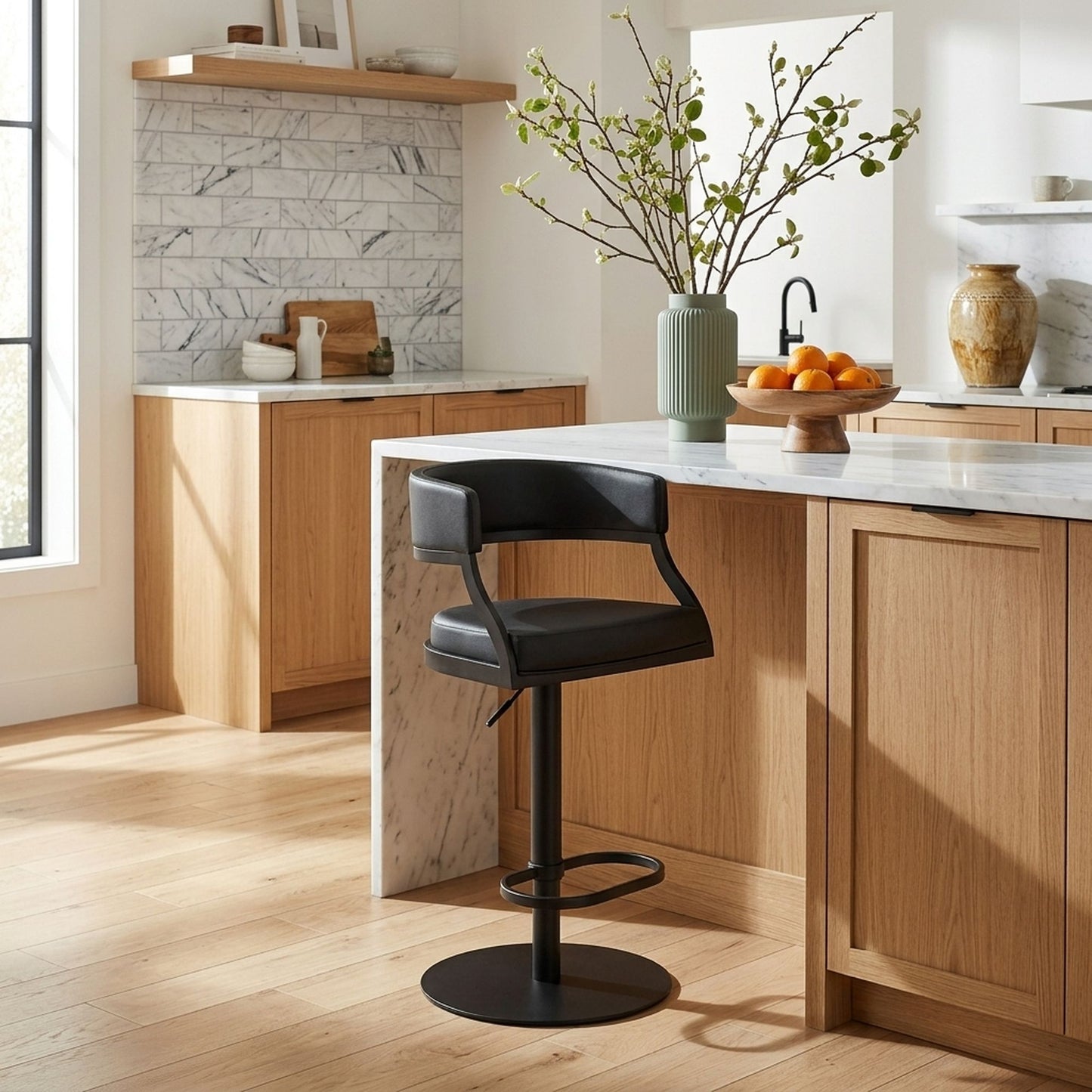 Callie - Swivel Metal Adjustable Height Barstool With Faux Leather Seat - Black Finish