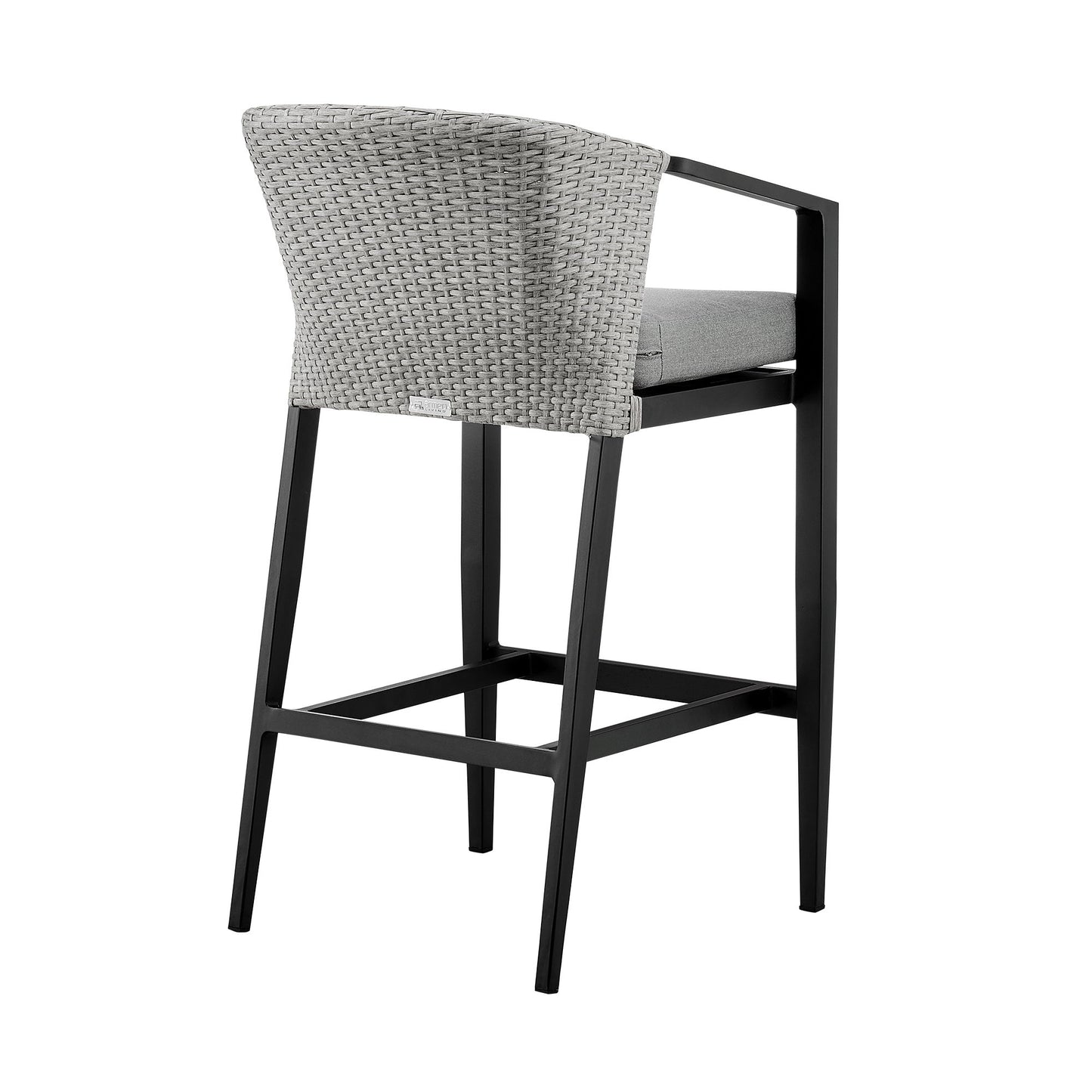 Palma - Outdoor Patio Counter Height Bar Stool In Aluminum And Wicker With Gray Cushions