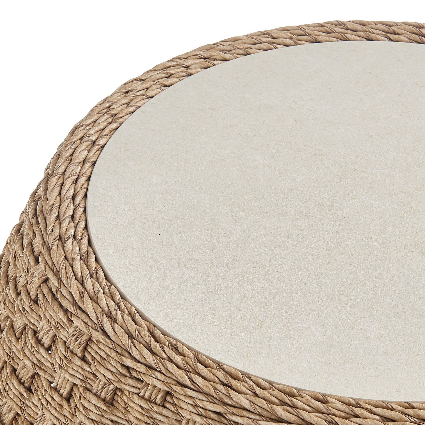 Kobalt - Rattan Round Outdoor Side Table With Sintered Stone Table Top - Beige