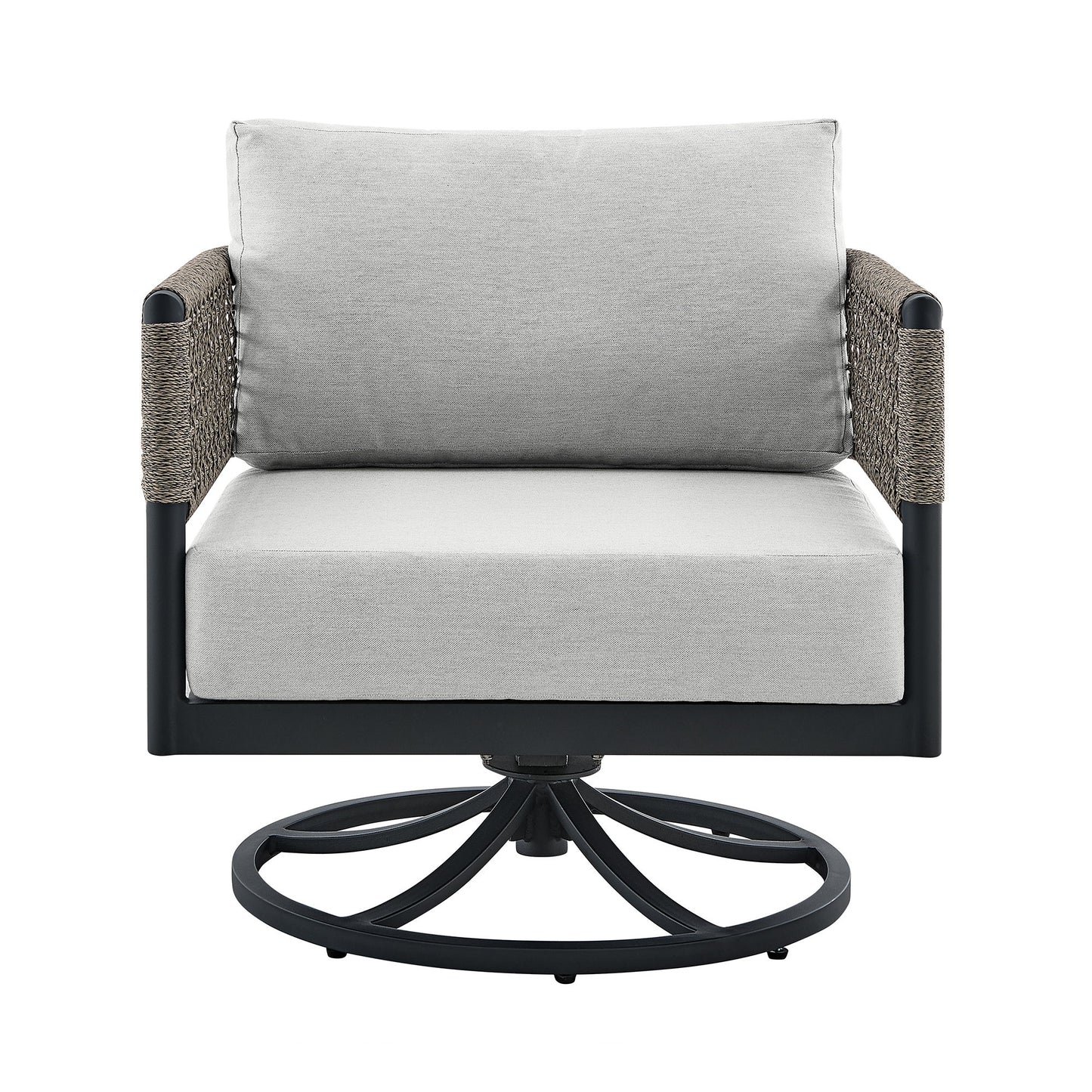 Felicia - And Argiope 3 Piece Patio Outdoor Swivel Seating Set - Black Aluminum With Gray Rope And Cushions