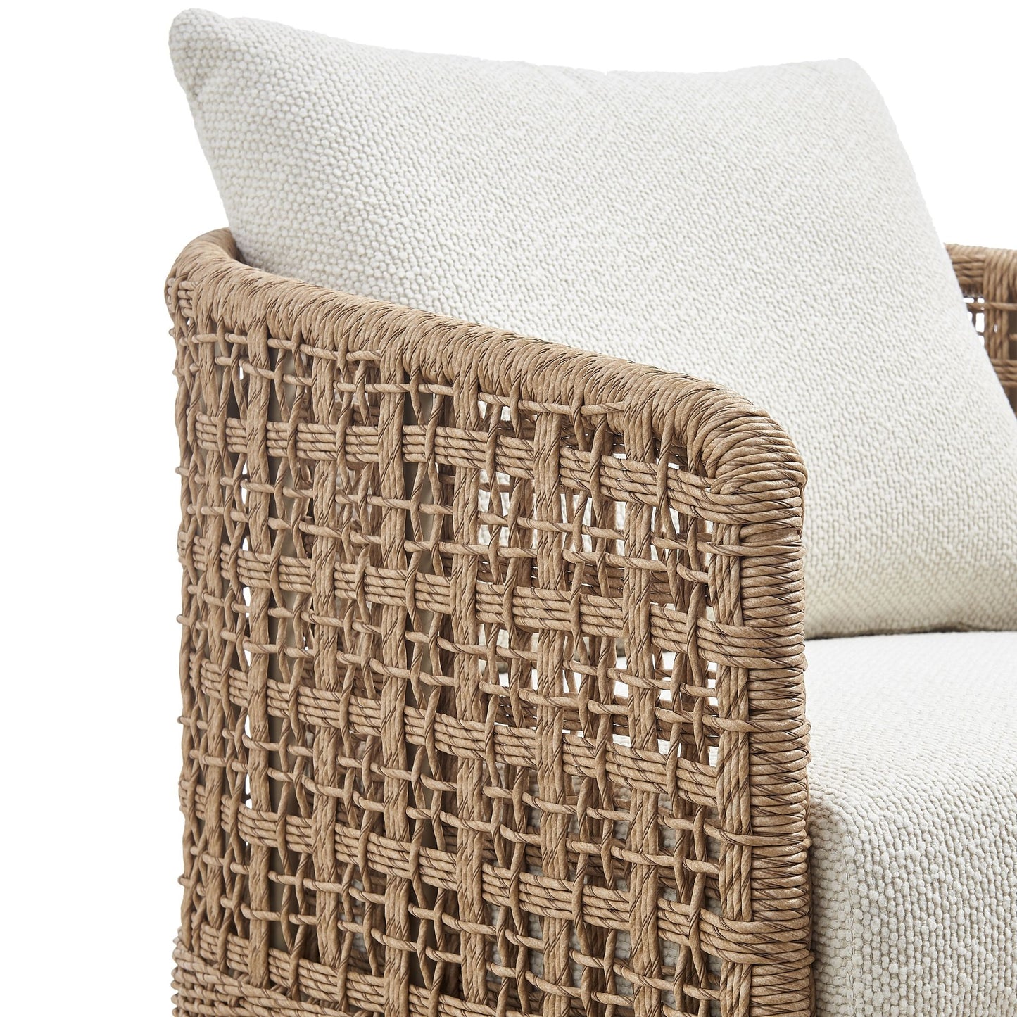 Driftbay - Metal Outdoor Swivel Lounge Chair With Cushions - Boucle White / Natural