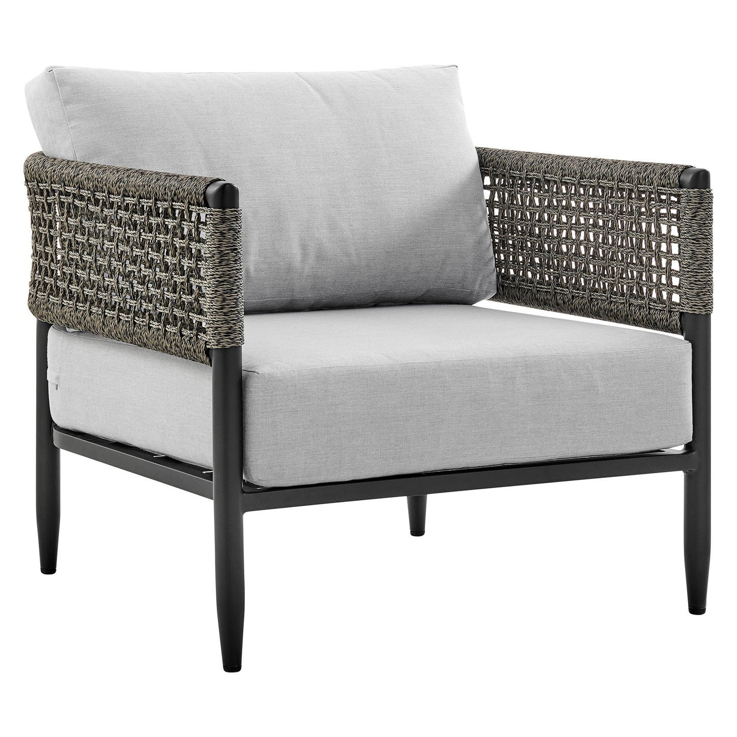 Felicia - 4 Piece Outdoor Aluminum & Rope Conversation Set With Fabric Cushions - Light Gray / Black