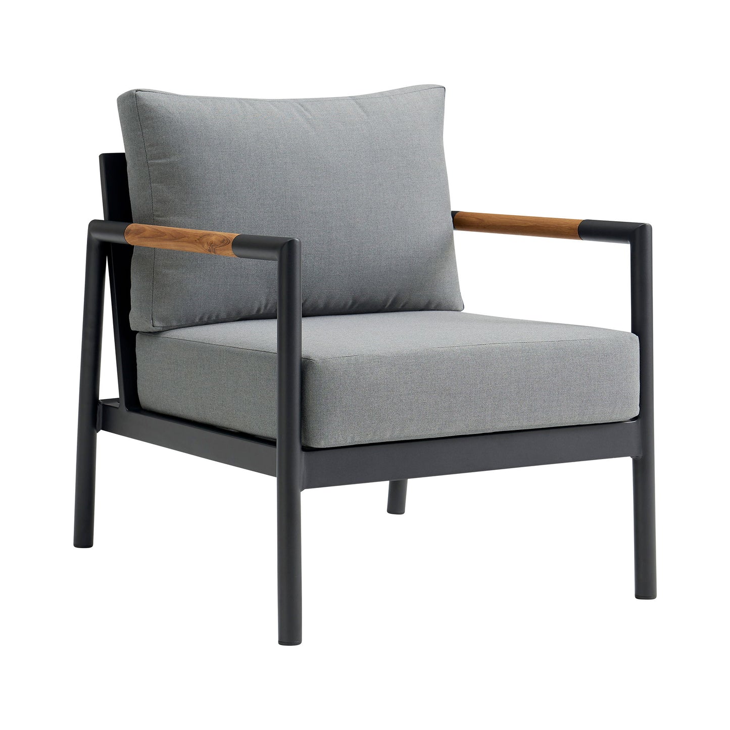 Royal - 4 Piece Aluminum And Teak Outdoor Seating Set With Cushions - Black / Dark Gray