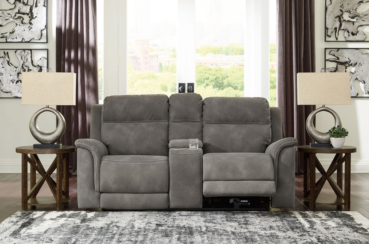 Next-Gen Durapella - Power Reclining Loveseat with Console/Adj Hdrst - Slate
