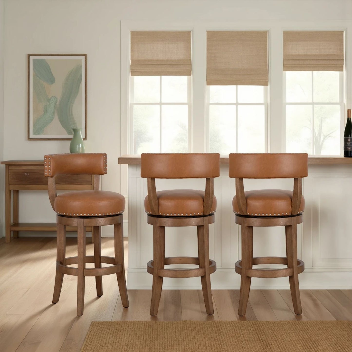 Mystic - Swivel Rubberwood Counter Or Bar Height Barstool With Faux Leather Seat