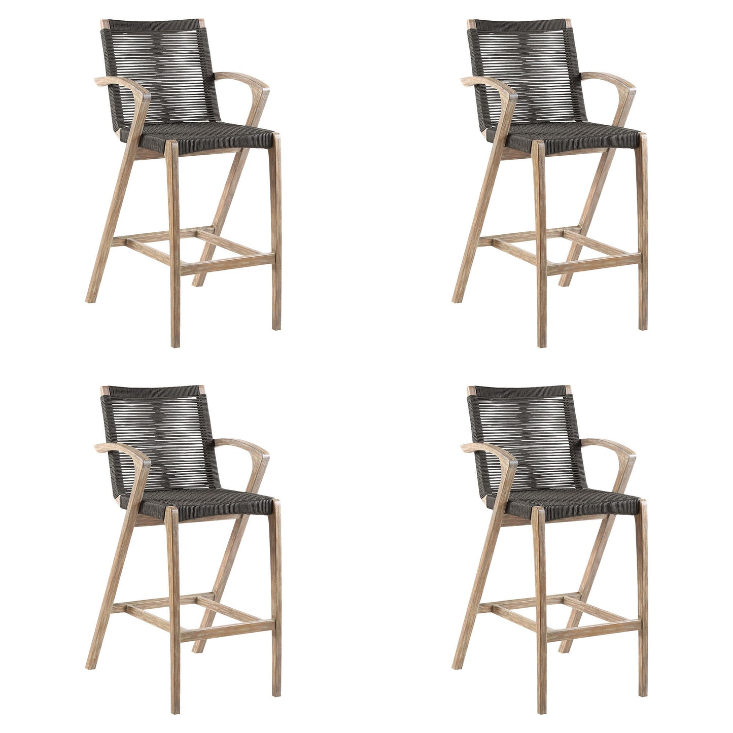 Brielle - Outdoor Light Eucalyptus Wood And Charcoal Rope Bar Height Stool Set