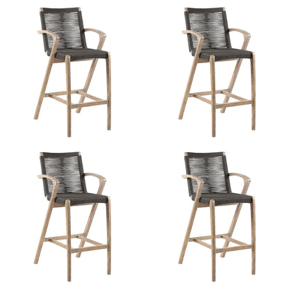 Brielle - Outdoor Light Eucalyptus Wood And Charcoal Rope Bar Height Stool Set