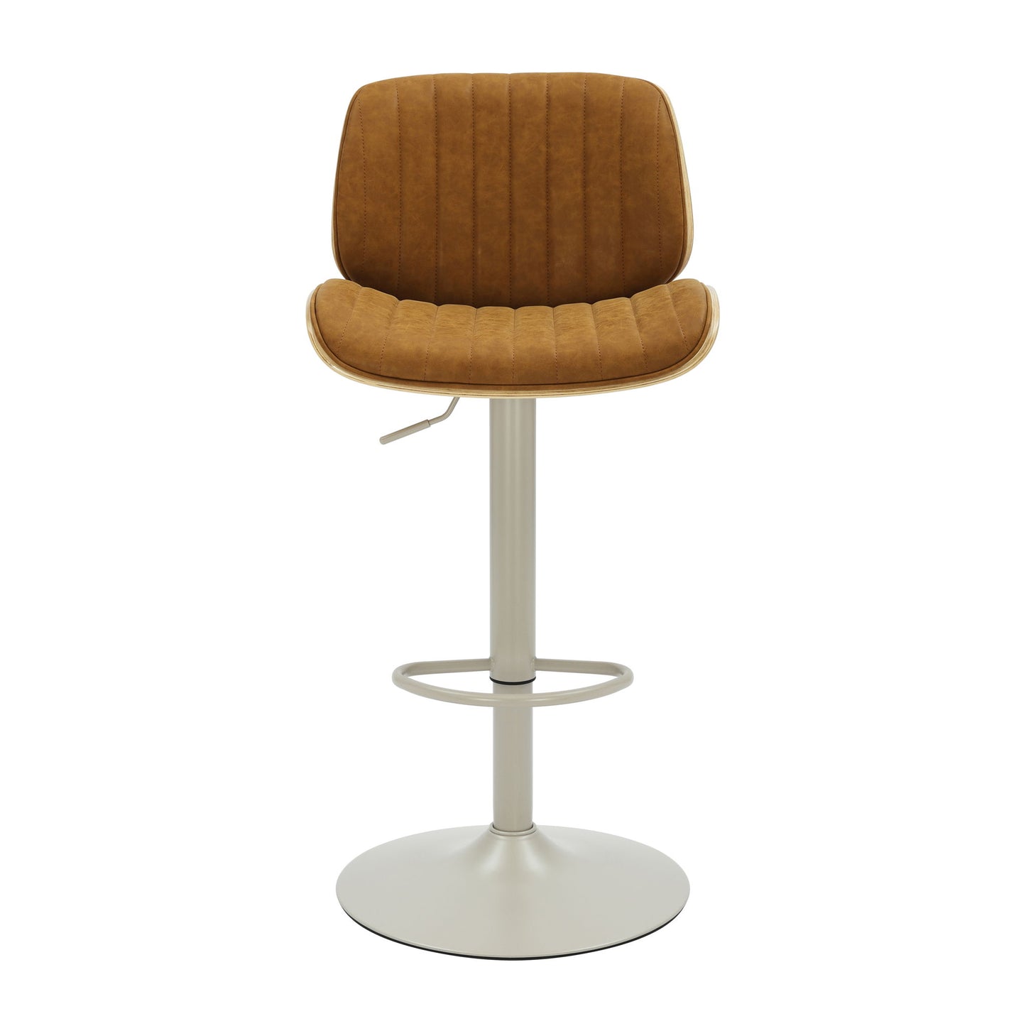 Brock - Adjustable Swivel Curved Back Wood Bar Stool With Faux Leather Seat