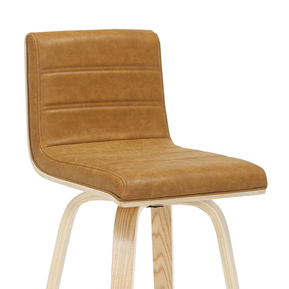 Vienna - 39.5" Swivel Bar Height Square Back Wood Bar Stool With Faux Leather Seat