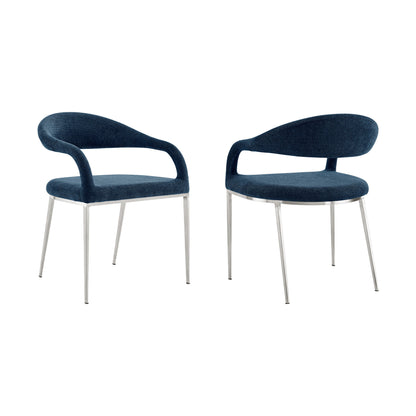 Morgan - Upholstered Dining Chair (Set of 2) - Brushed Silver / Blue