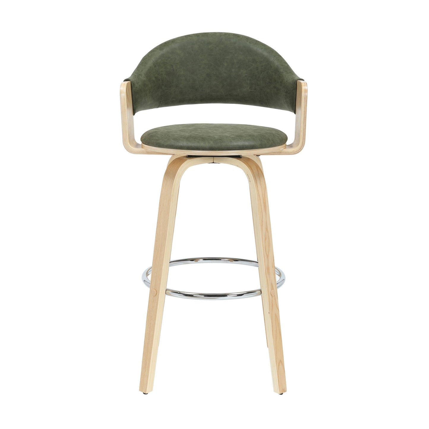 Daxton - Swivel Bar Height Round Back Wood Bar Stool With Faux Leather Seat