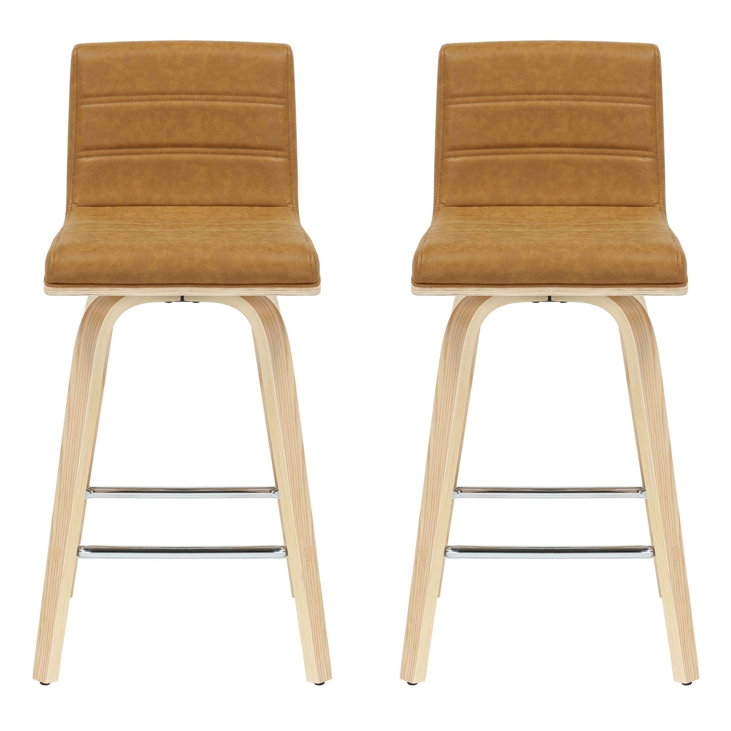 Vienna - 35.5" Swivel Counter Height Square Back Wood Bar Stool With Faux Leather Seat