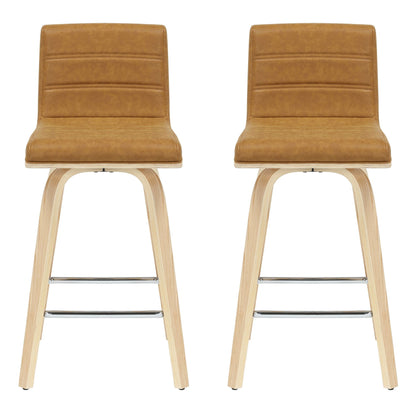 Vienna - 35.5" Swivel Counter Height Square Back Wood Bar Stool With Faux Leather Seat