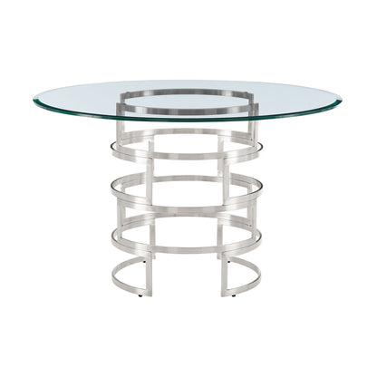 Diaz Morgan - 5 Piece Round Glass Dining Table Set - Brushed Silver / Blue
