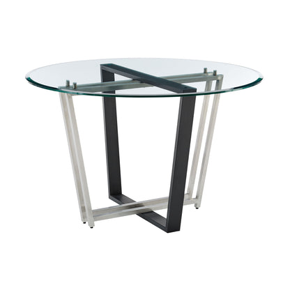 Devi Anastasia - 5 Piece Round Glass Dining Table Set - Matte Black / Anchor Gray