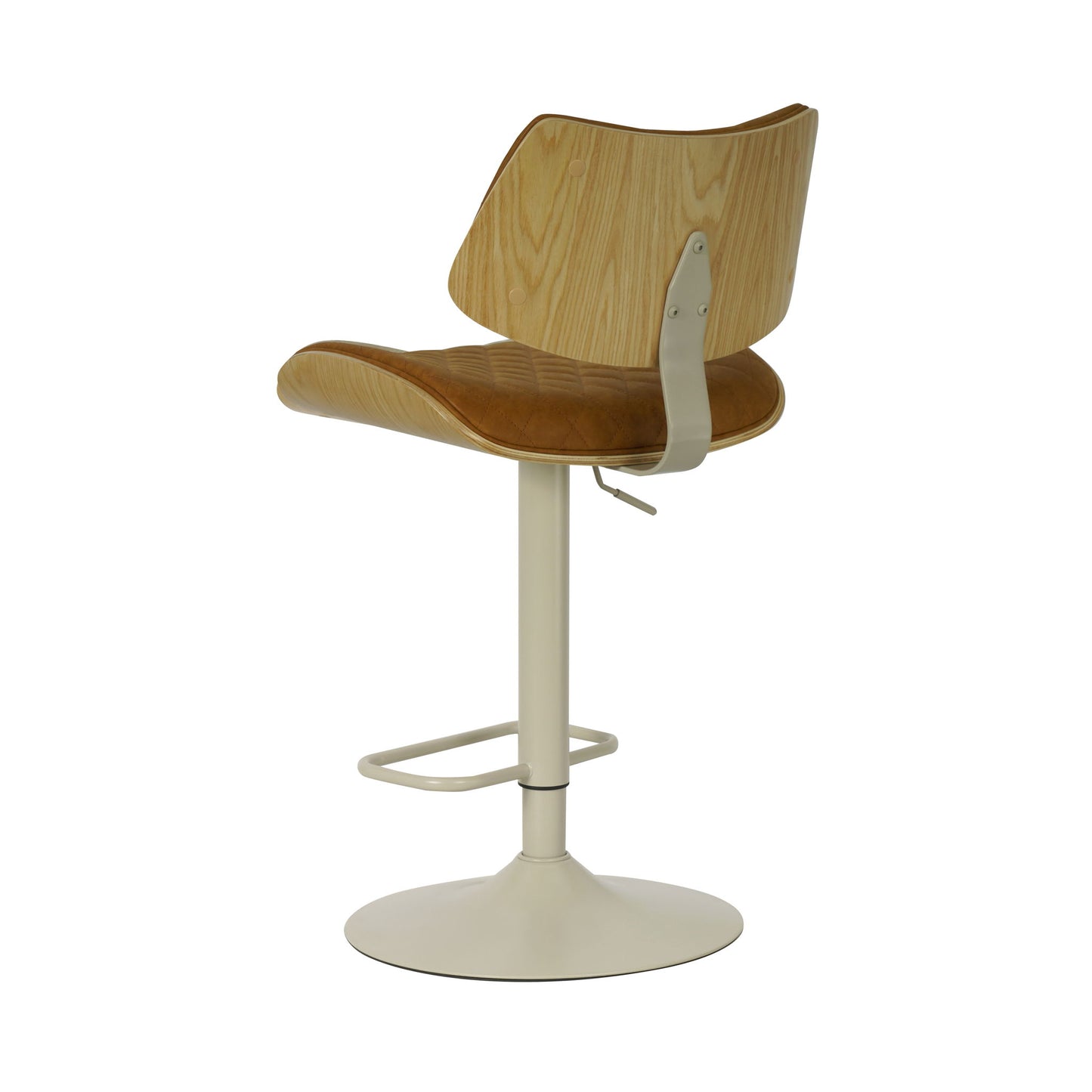 Leland - Adjustable Swivel Curved Back Wood Bar Stool With Faux Leather Seat