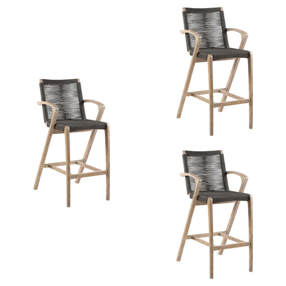 Brielle - Outdoor Light Eucalyptus Wood And Charcoal Rope Bar Height Stool Set
