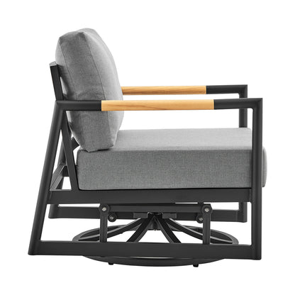 Royal - Outdoor Patio Swivel Glider Lounge Chair - Black Aluminum And Teak Wood With Cushions