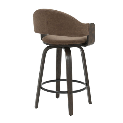 Daxton - Swivel Counter Height Round Back Wood Bar Stool With Faux Leather Seat