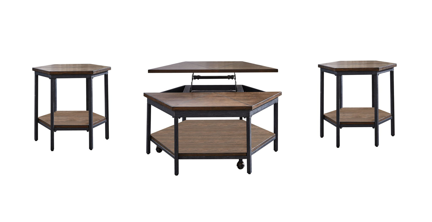Ultimo - 3 Piece Table Set (Hexagon Lifttop & End Tables) - Brown