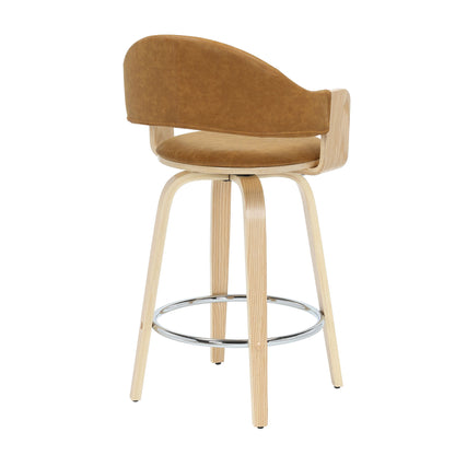 Daxton - Swivel Counter Height Round Back Wood Bar Stool With Faux Leather Seat