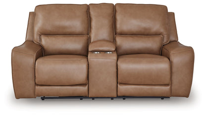 DeepWakes - Power Reclining Loveseat / Console / Adjustable Headrest - Caramel