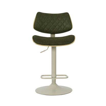 Leland - Adjustable Swivel Curved Back Wood Bar Stool With Faux Leather Seat