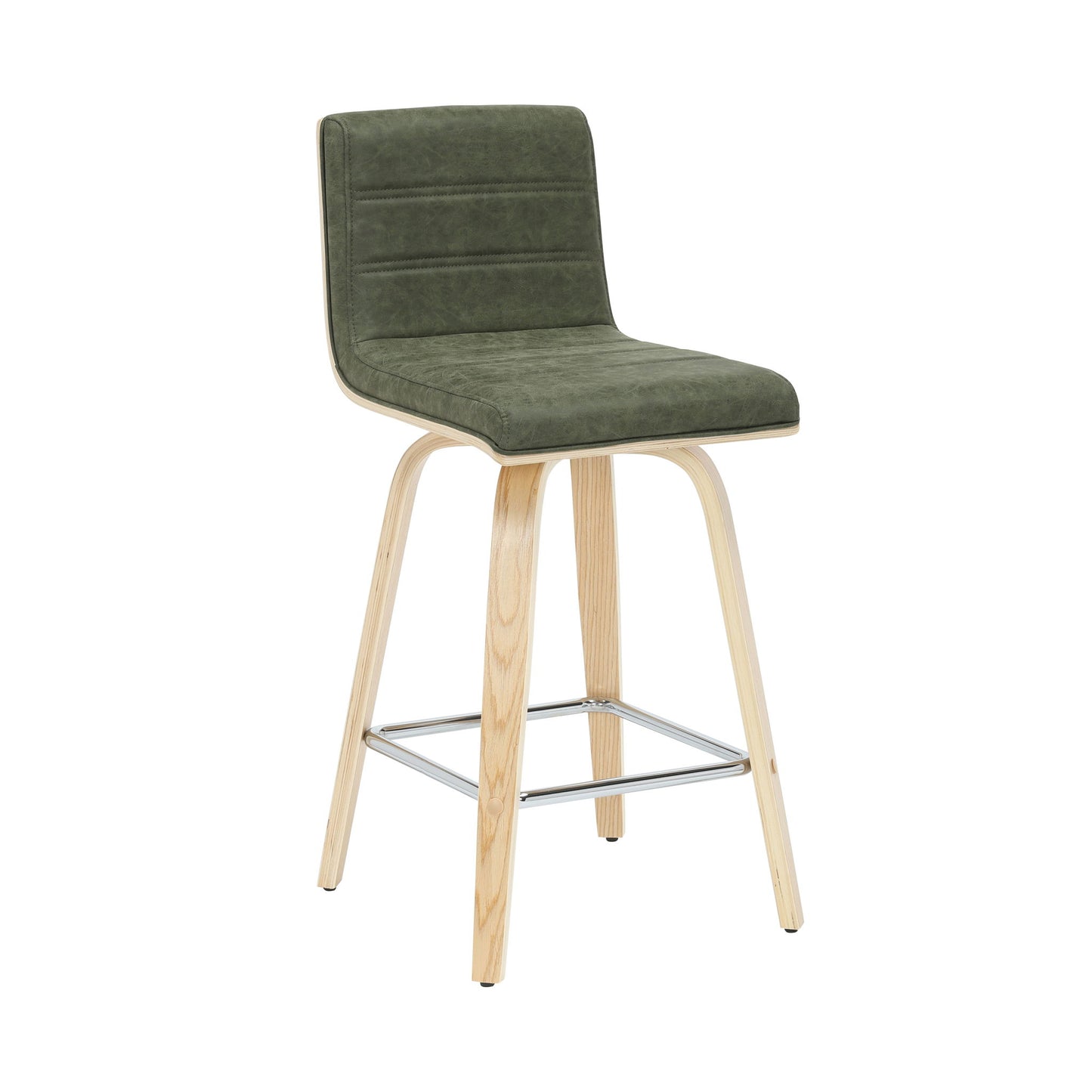 Vienna - 35.5" Swivel Counter Height Square Back Wood Bar Stool With Faux Leather Seat