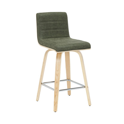 Vienna - 35.5" Swivel Counter Height Square Back Wood Bar Stool With Faux Leather Seat