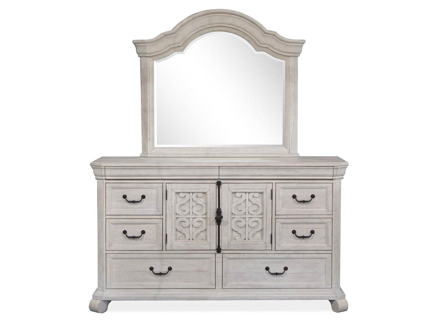 Bronwyn - Drawer Dresser With Shaped Mirror - Alabaster