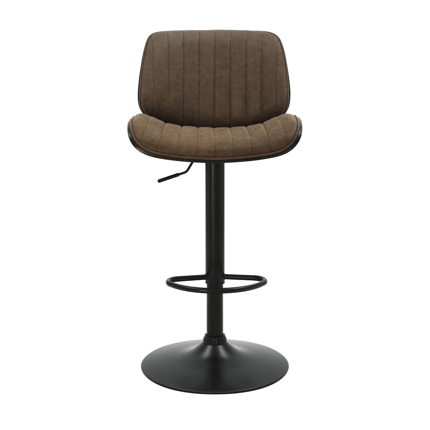 Brock - Adjustable Swivel Curved Back Wood Bar Stool With Faux Leather Seat