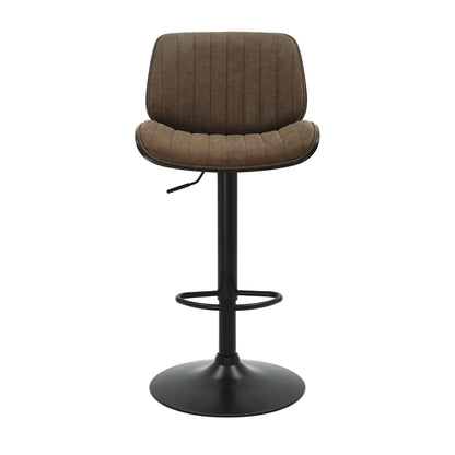 Brock - Adjustable Swivel Curved Back Wood Bar Stool With Faux Leather Seat