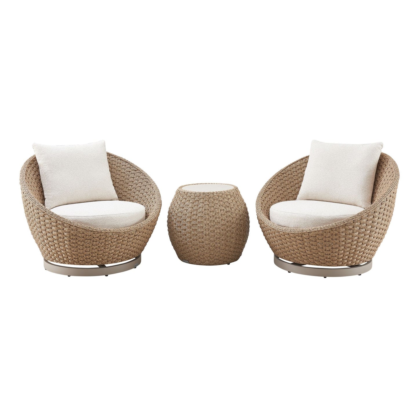Kobalt - 3-Piece Powder Coated Metal Outdoor Conversation Set With Cushions - Boucle White / Natural