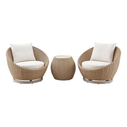 Kobalt - 3-Piece Powder Coated Metal Outdoor Conversation Set With Cushions - Boucle White / Natural