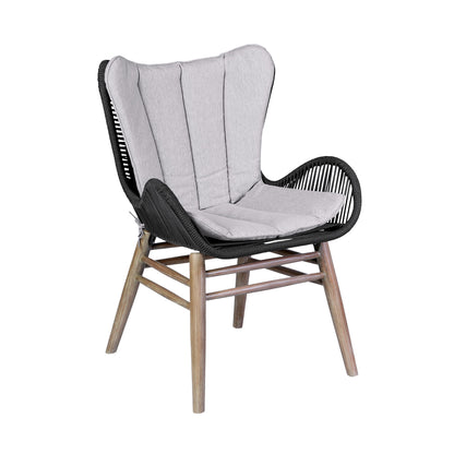 Fanny - Outdoor Patio Dining Chair - Light Eucalyptus Wood And Charcoal Rope