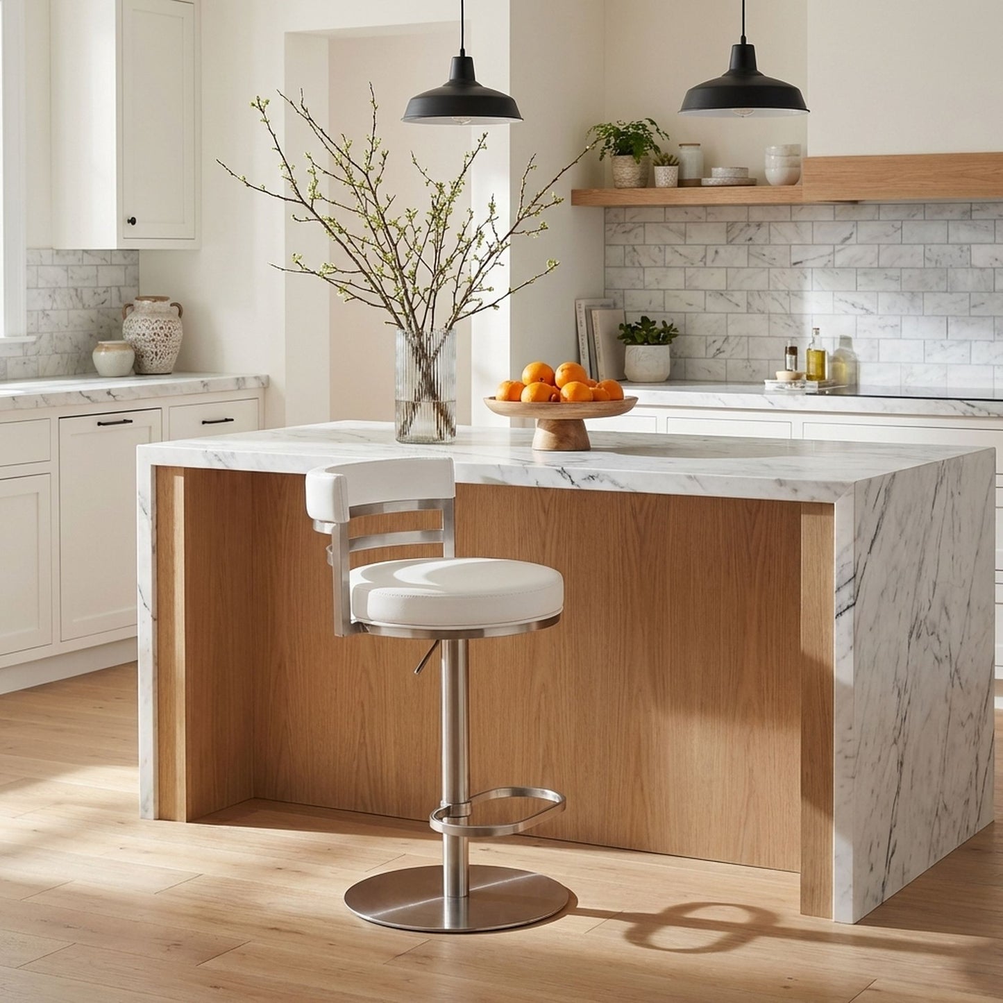 Judi - Modern Industrial Swivel Metal Adjustable Height Barstool With Faux Leather Seat - Silver Finish