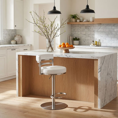 Judi - Modern Industrial Swivel Metal Adjustable Height Barstool With Faux Leather Seat - Silver Finish