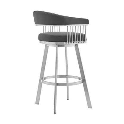 Bronson - Faux Leather And Brushed Stainless Steel Swivel Bar Stool