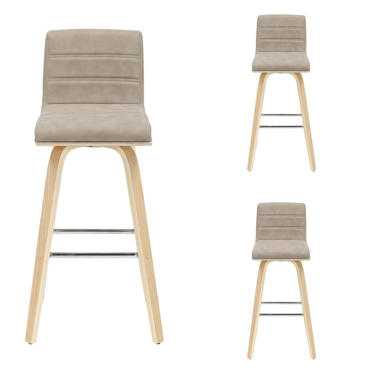 Vienna - 39.5" Swivel Bar Height Square Back Wood Bar Stool With Faux Leather Seat