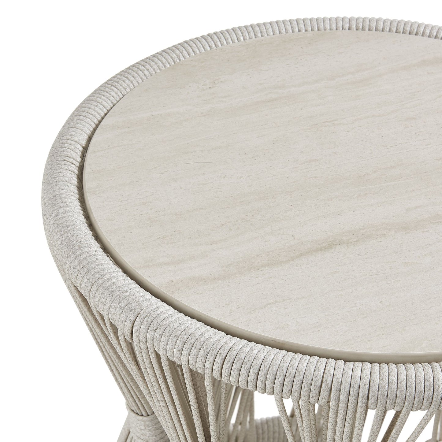 Breeze - Powder Coated Metal Round Outdoor Side Table With Sintered Stone Table Top - Cream