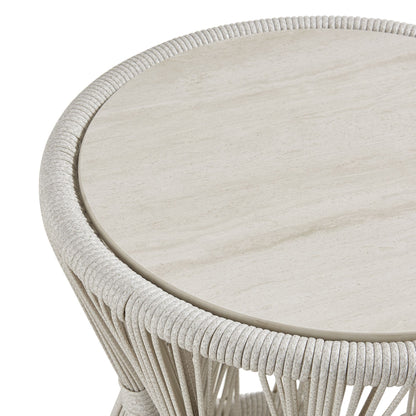 Breeze - Powder Coated Metal Round Outdoor Side Table With Sintered Stone Table Top - Cream