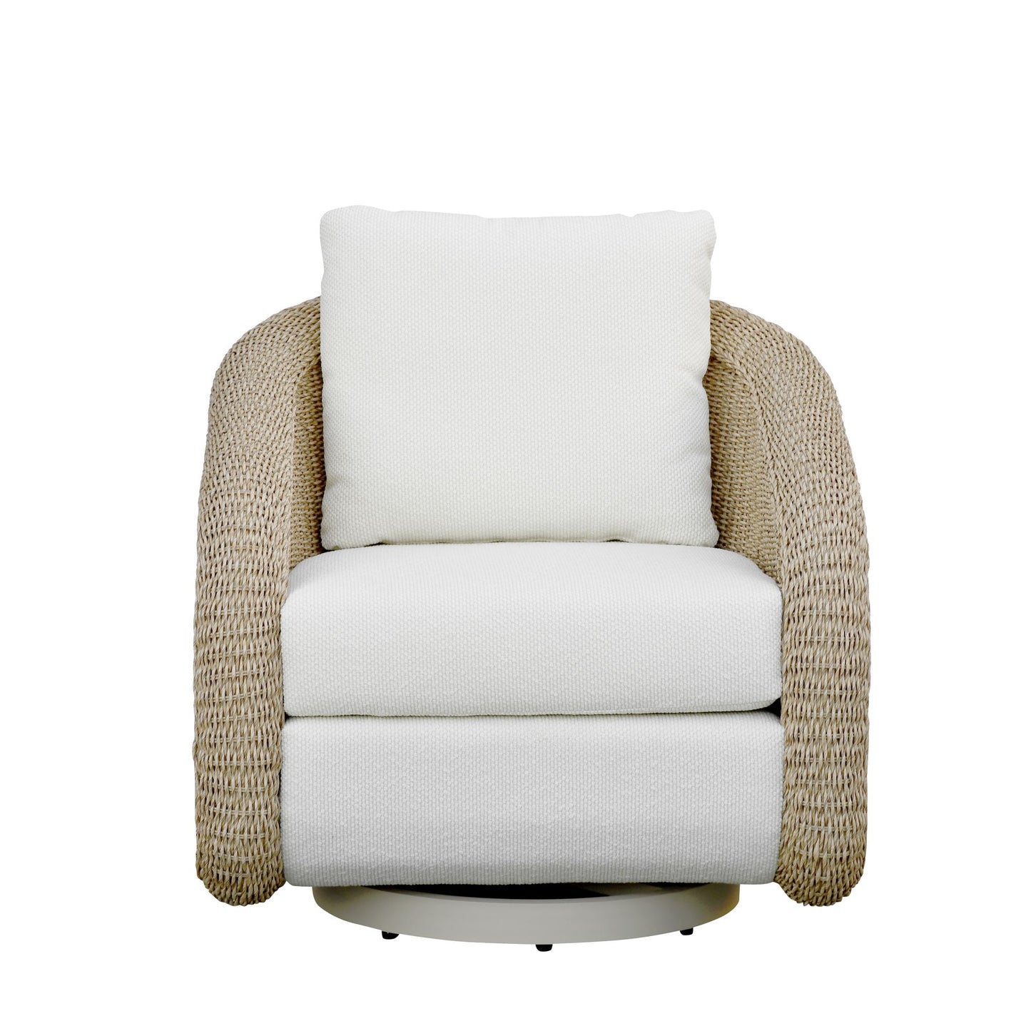 Pavilion - 3-Piece Outdoor Conversation Set (Swivel Club Chairs & End Table) - White / Natural