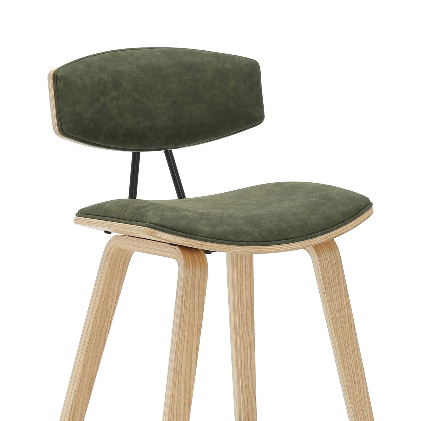 Fox - Counter Height Curved Back Wood Bar Stool With Faux Leather Seat