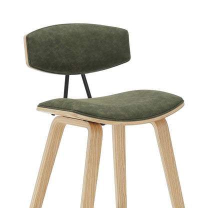 Fox - Counter Height Curved Back Wood Bar Stool With Faux Leather Seat